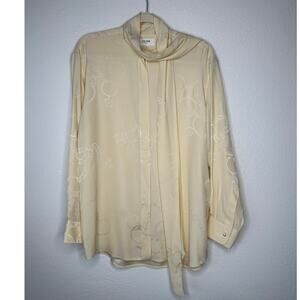 NWT Celine Pale Yellow Chemise Boyfriend Lavallieri Silk Chain Blouse 40 / L